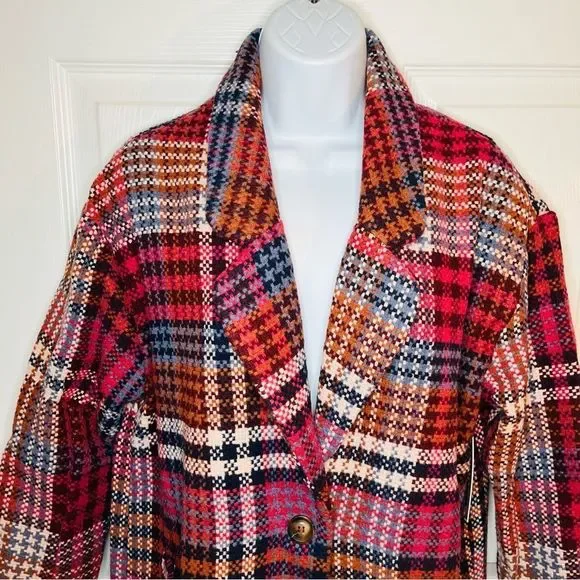 Red Dress Boutique Aura Ready For Change Berry Plaid Coat Oversized Pink Blue S - Picture 7 of 13